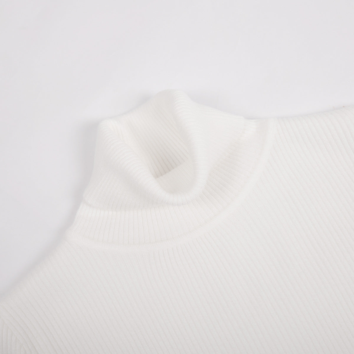 Elegant white satin ribbon bow tie on Langry fashion turtleneck pullover