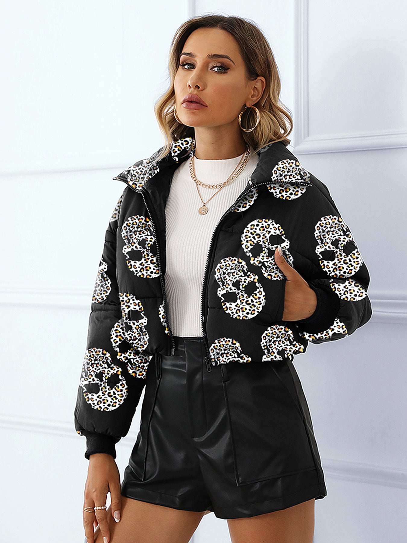 Skull-patterned puffer jacket from Elegant Thermal Cotton Padded Coat for trendy ملابس fashion
