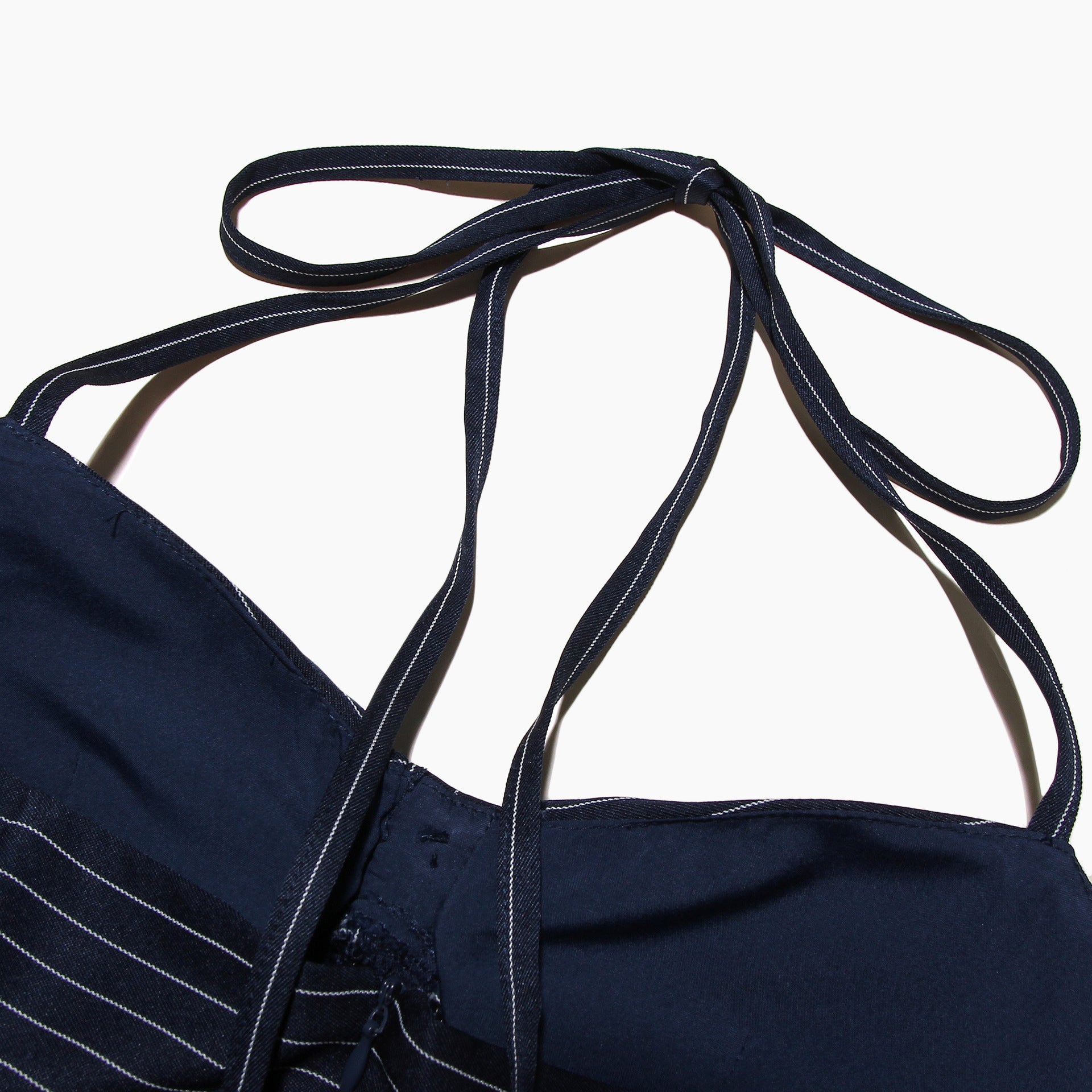 Navy blue swimsuit top with thin straps for stylish beach fashion and ملابس