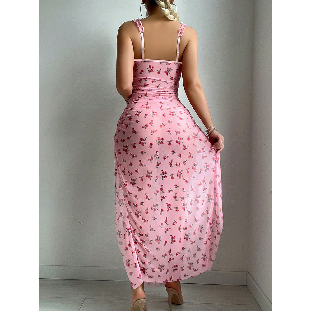 Pink butterfly-print maxi dress from Langry, a stylish choice for Valentine’s Day fashion