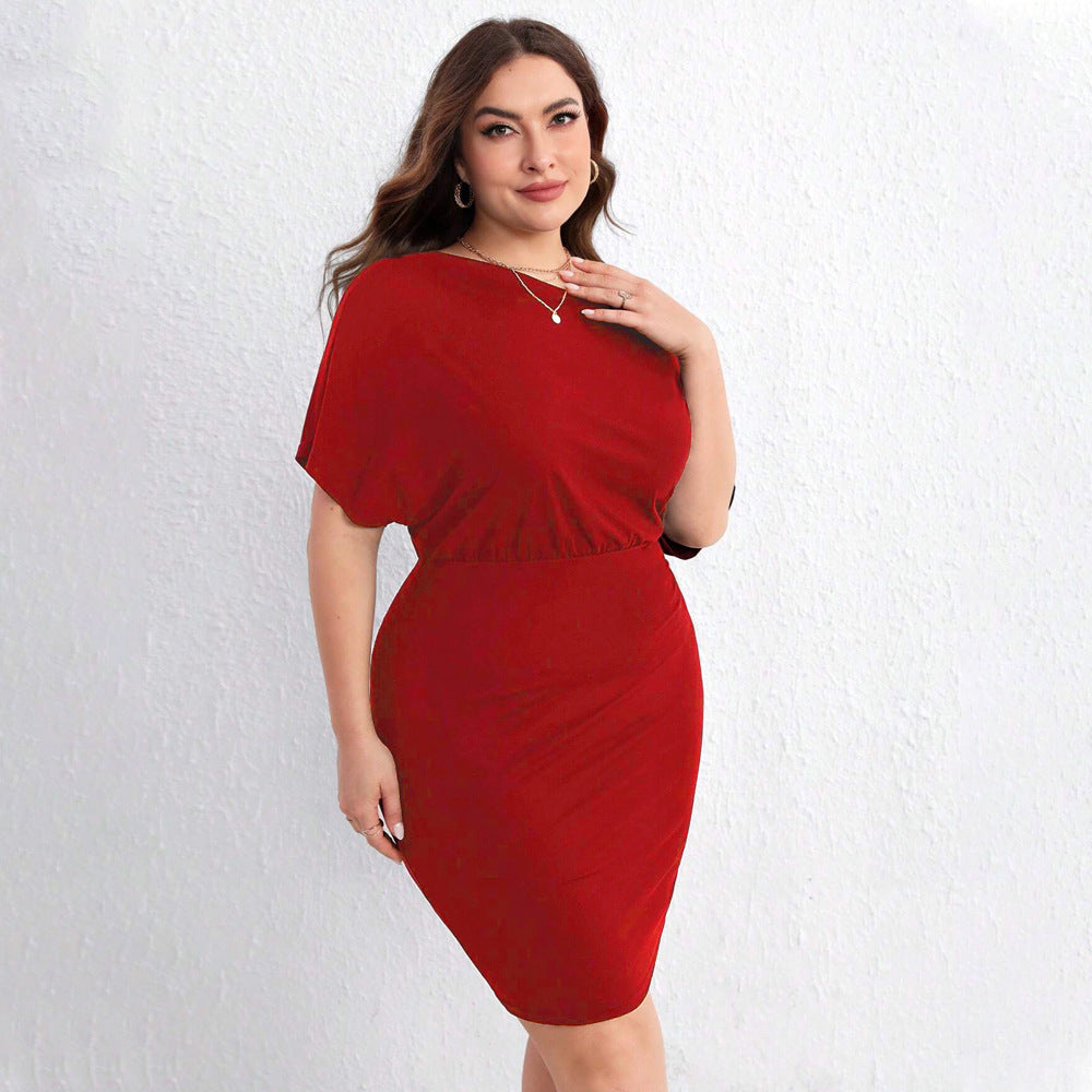 Red plus-size dress from Cross Shoulder Bag Hip Midi Dress collection showcasing elegant fashion and ملابس
