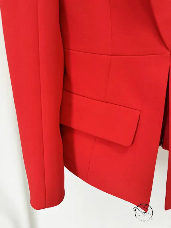 Elegant off-shoulder langry fashion blazer in vibrant red with flap pocket