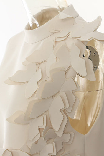 Elegant white garment with layered leaf embellishments from Winter Butterfly Shape Evening Dress, perfect for fashion and ملابس enthusiasts