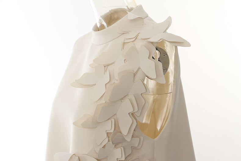 Elegant white garment with layered leaf embellishments from Winter Butterfly Shape Evening Dress, perfect for fashion and ملابس enthusiasts