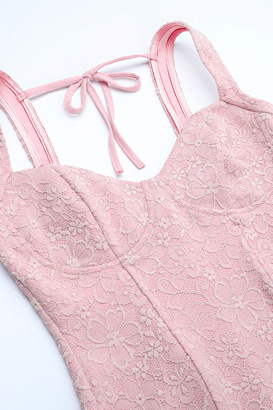 Elegant langry pink lace camisole in fashion jumpsuit with bow detail