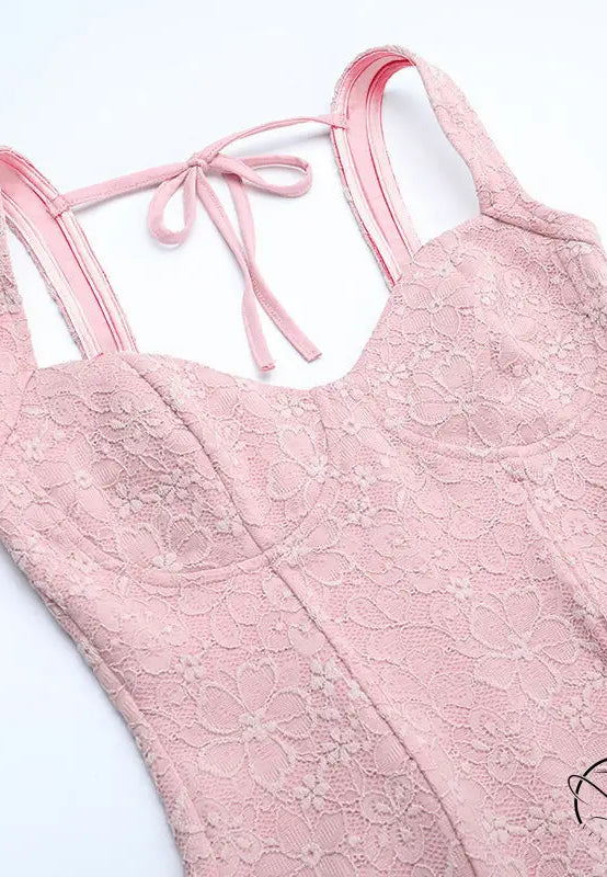 Pink lace camisole in elegant hip langry fashion jumpsuit with bow detail