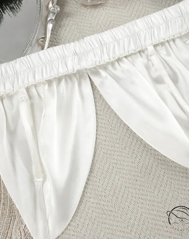 Comfortable silk feather nightgown with white satin drawstring shorts