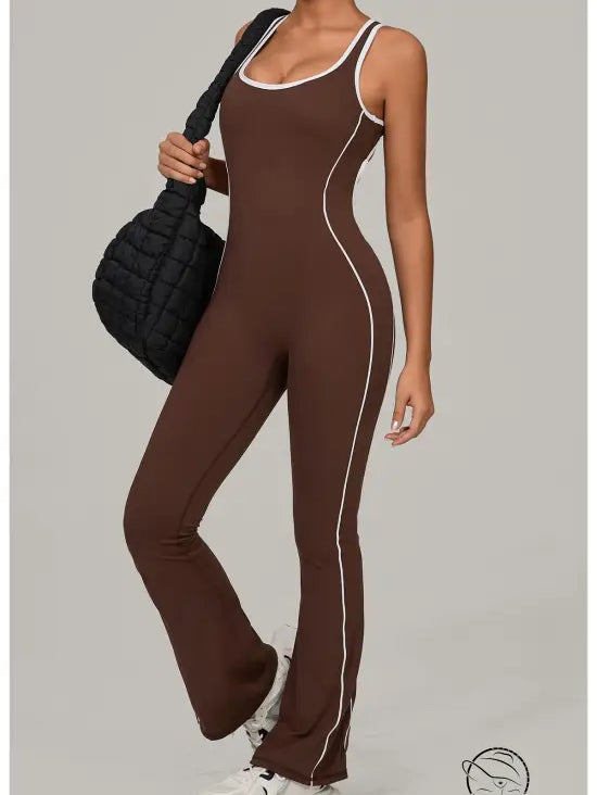 Lululemon Beauty Back Yoga Jumpsuit in brown and white striped fashion