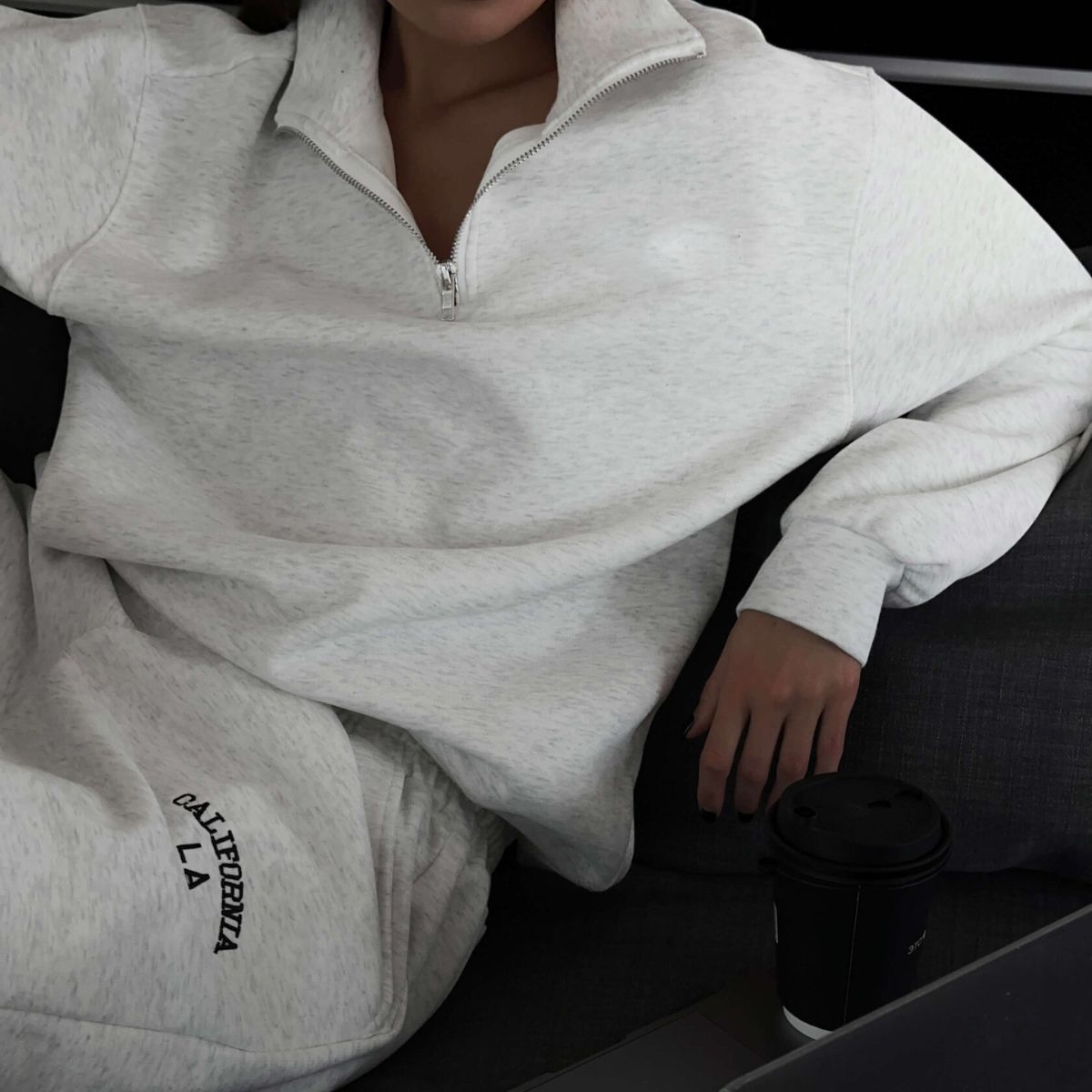 Gray zip-up sweatshirt and sweatpants from Langry fashion ملابس for women