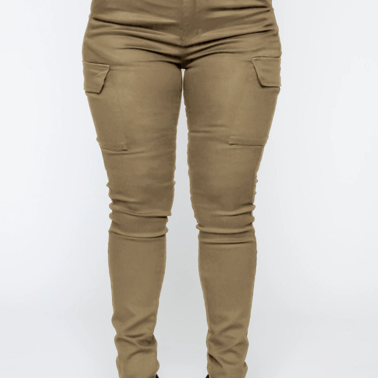 Olive green casual skinny stretch belt sports cargo pants with belt for versatile wear