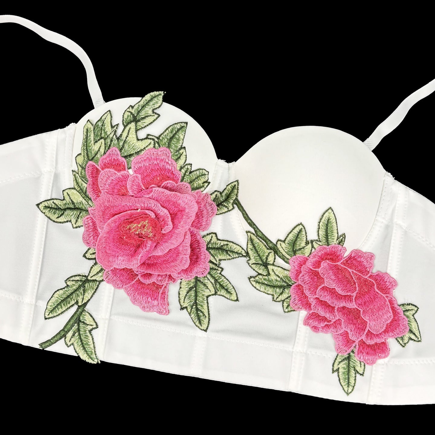 White Embroidered Floral Short Boning Corset in Langry Fashion