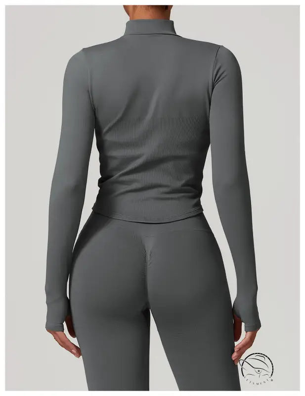 Stand Collar Long Sleeve Zipper Yoga Jacket Women Tight Quick Drying Clothes Outdoor Fitness Sports Top