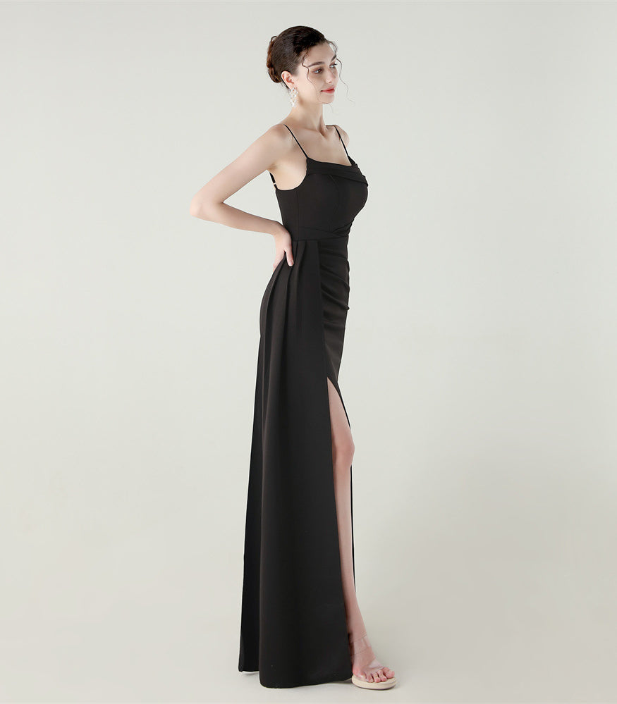 Elegant langry fashion maxi dress with high slit and spaghetti straps