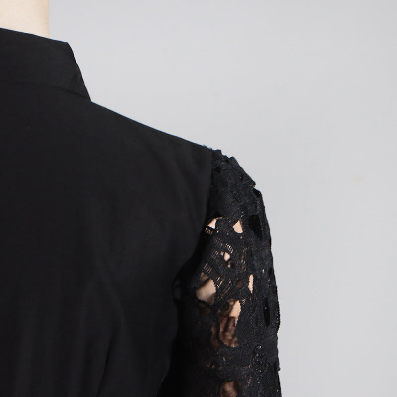 Black lace sleeve maxi dress from French High Grade Women’s Summer Clothing collection