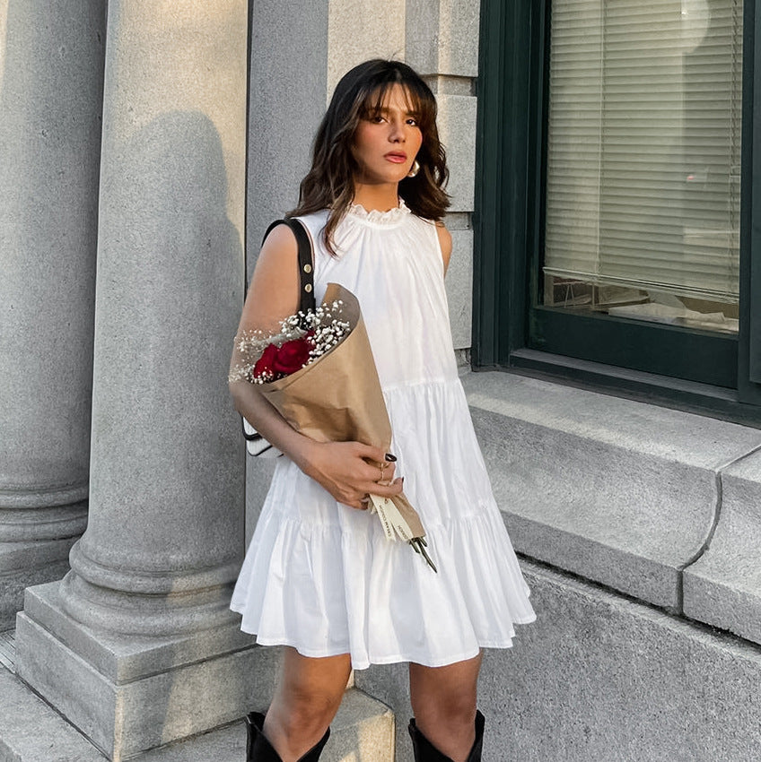 All Match White Elegant Loose Short Dress