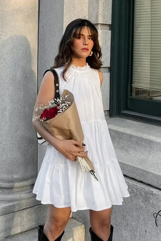 All Match White Elegant Loose Short Dress