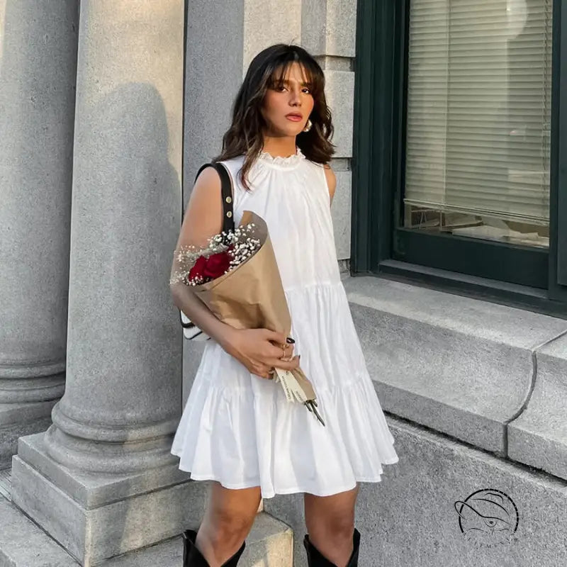 All Match White Elegant Loose Short Dress