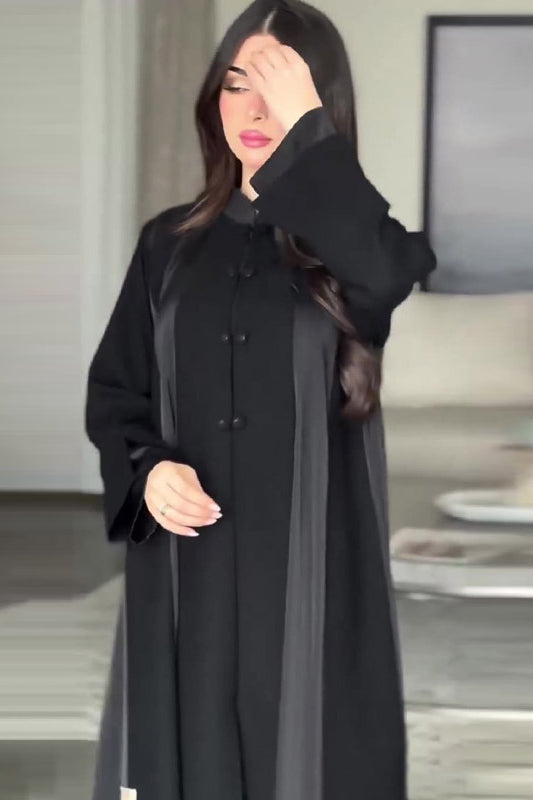 Spring arrival loose black abaya with long sleeves and buttons
