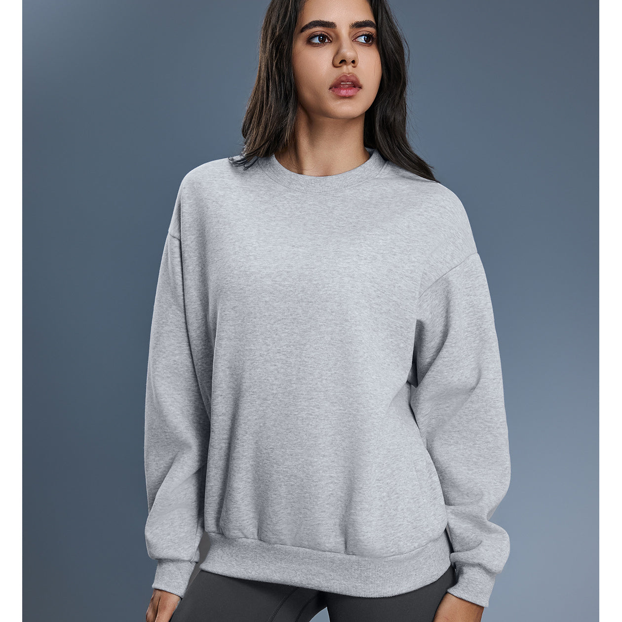 Heather gray long sleeve casual pullover hoodie in soft cotton blend