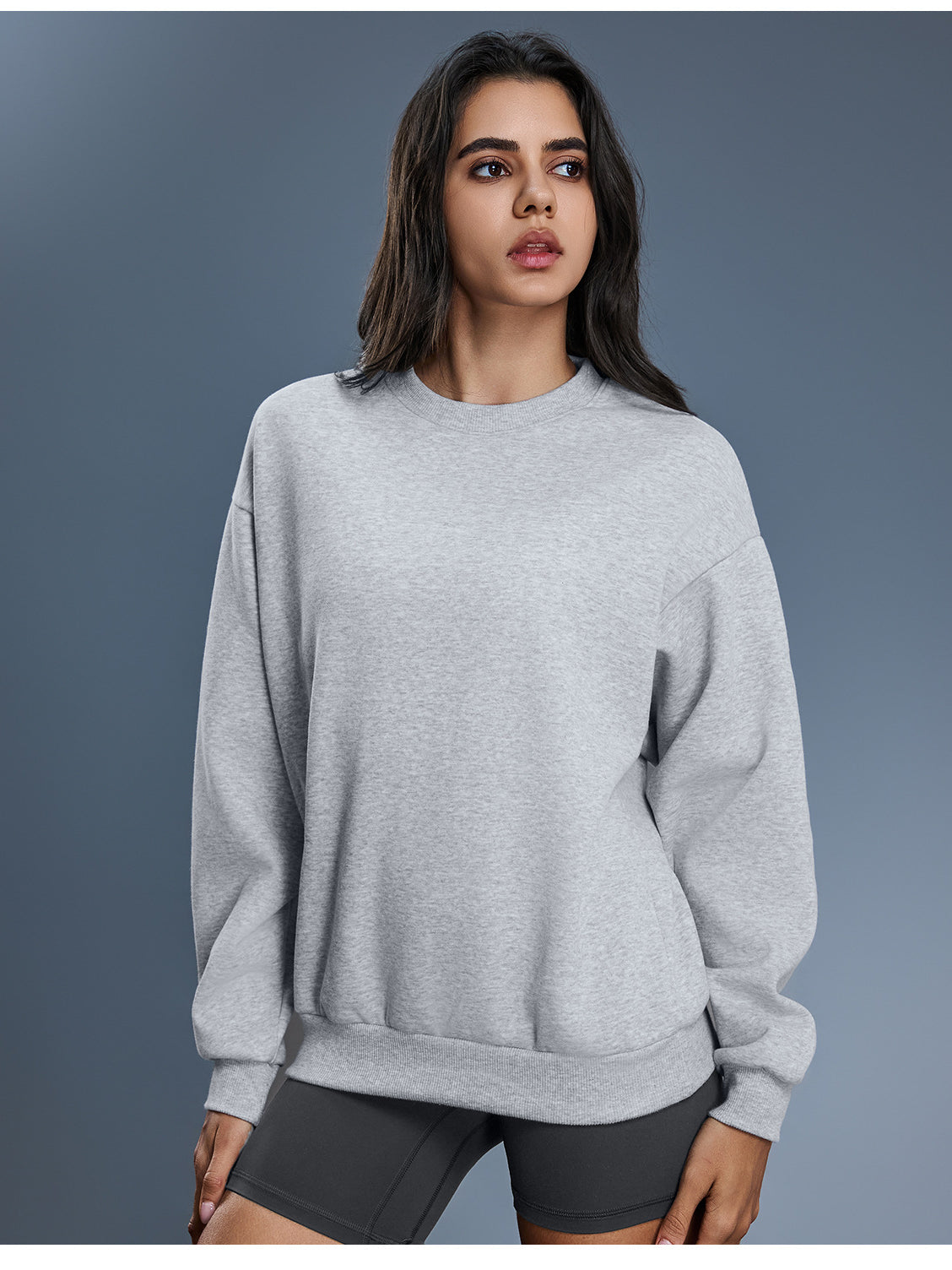 Heather gray long sleeve casual pullover hoodie in soft cotton blend