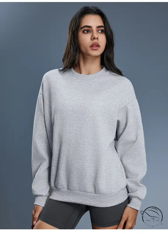 Heather gray long sleeve casual pullover hoodie with ribbed cuffs