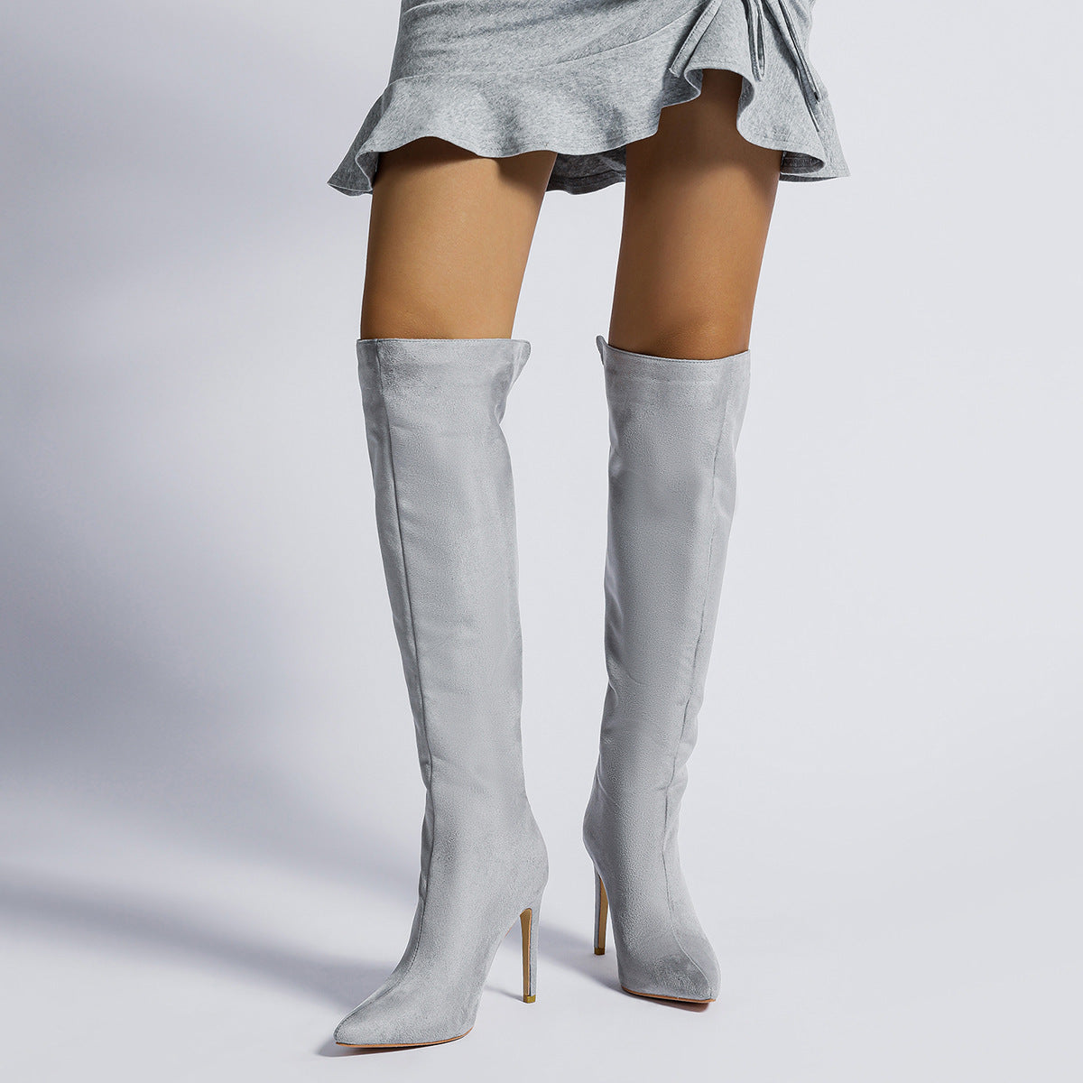 Gray over-the-knee stiletto boots for women, perfect fashion statement and stylish ملابس