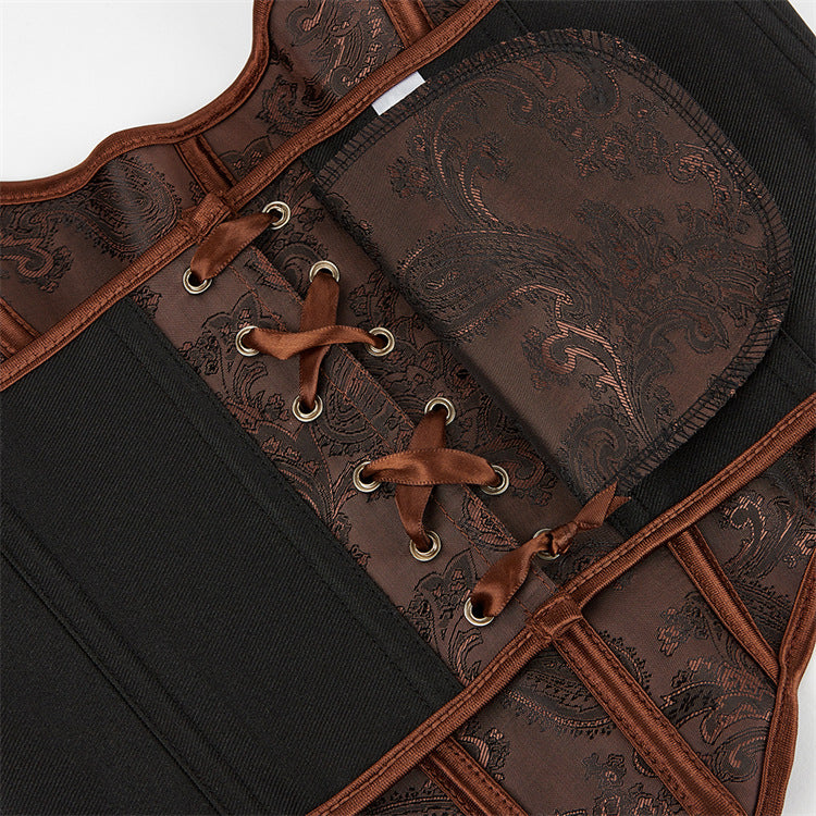 Dark brown tube halter women court corset with ribbon lacing for women court body shaping