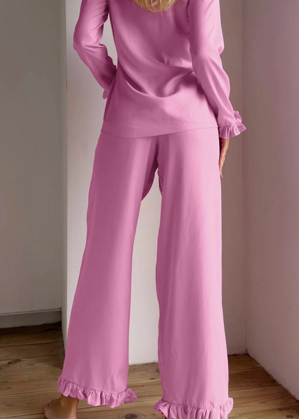 Soft lavender satin Langry fashion pajamas with ruffles and loose cardigan style