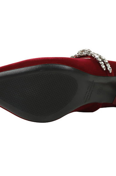 Elegant Langry red velvet high heel with rhinestone strap for fashion