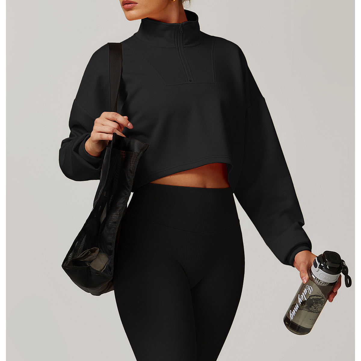 Black cropped turtleneck sweater, perfect for winter fashion and ملابس styling
