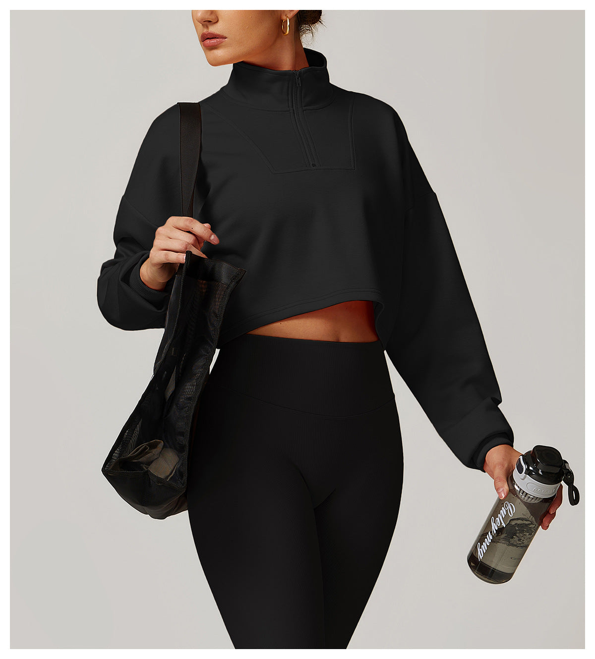 Black cropped turtleneck sweater, perfect for winter fashion and ملابس styling