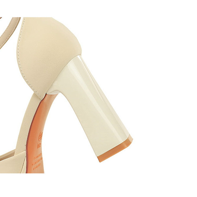 Langry fashion cream-colored Strap Super High Heel sandal with chunky heel and ankle strap