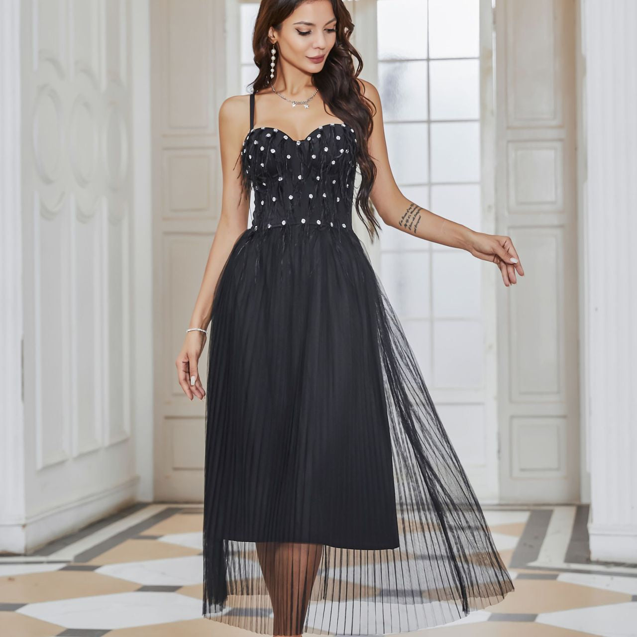 Elegant black tulle dress perfect for formal occasions and sophisticated fashion styles
