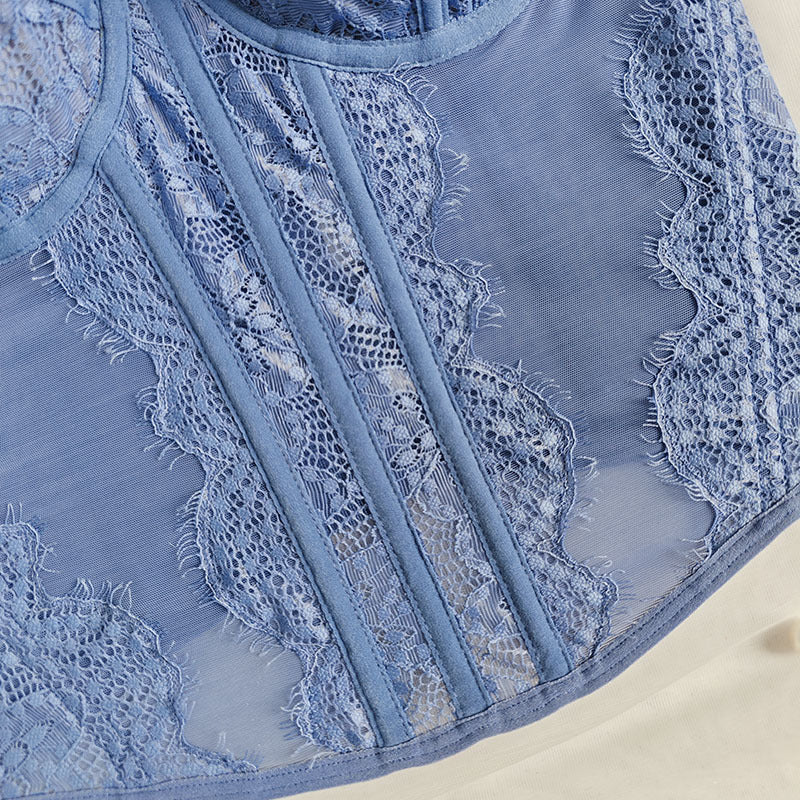 Blue lace bustier from Cute Push Up Corset, perfect for fashion and ملابس enthusiasts