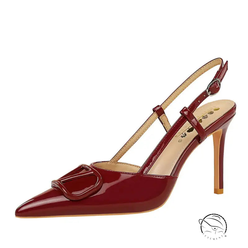 French v Shaped Square Buckle Pointed High Heels