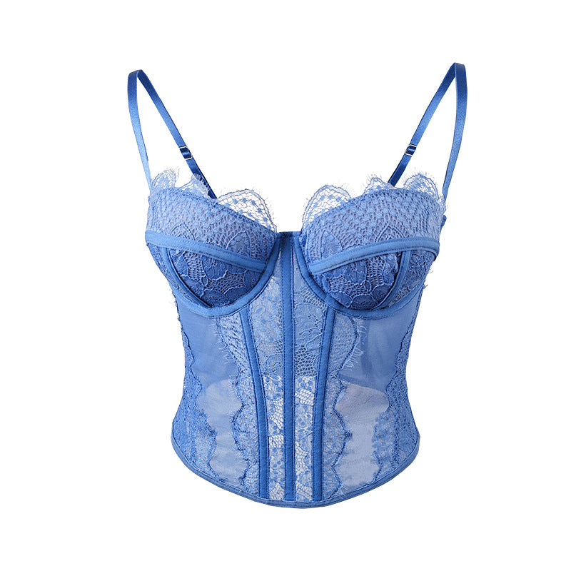 Blue lace corset top from Cute Push Up Corset, perfect for fashion and ملابس enthusiasts