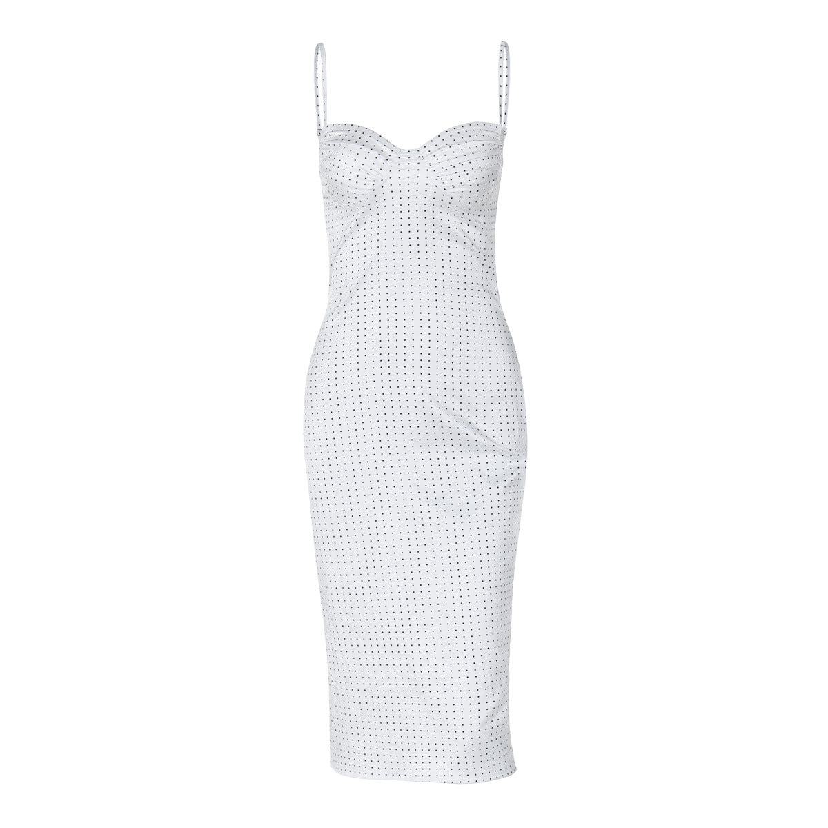 White rhinestone-studded sexy sling slim-fit midi dress for elegant occasions