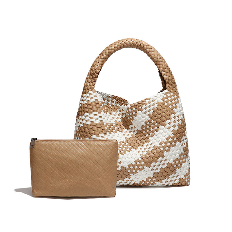 Handmade Woven Bag featuring a stylish woven tote and matching pouch for fashion enthusiasts