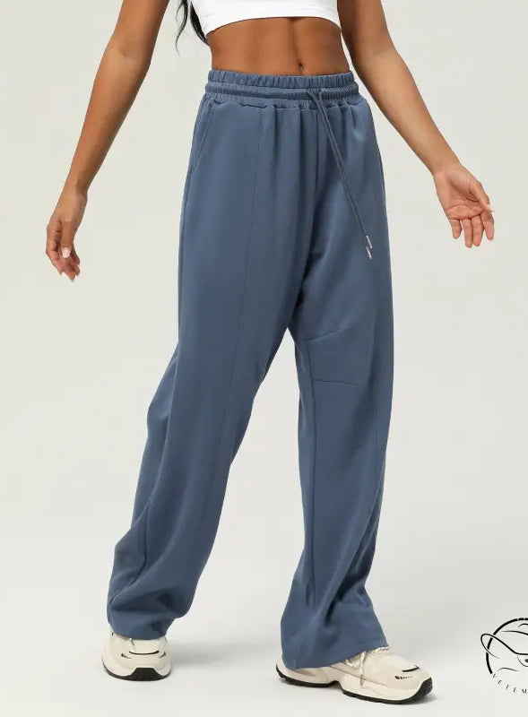 Blue-gray casual fitness yoga pants with elastic waistband