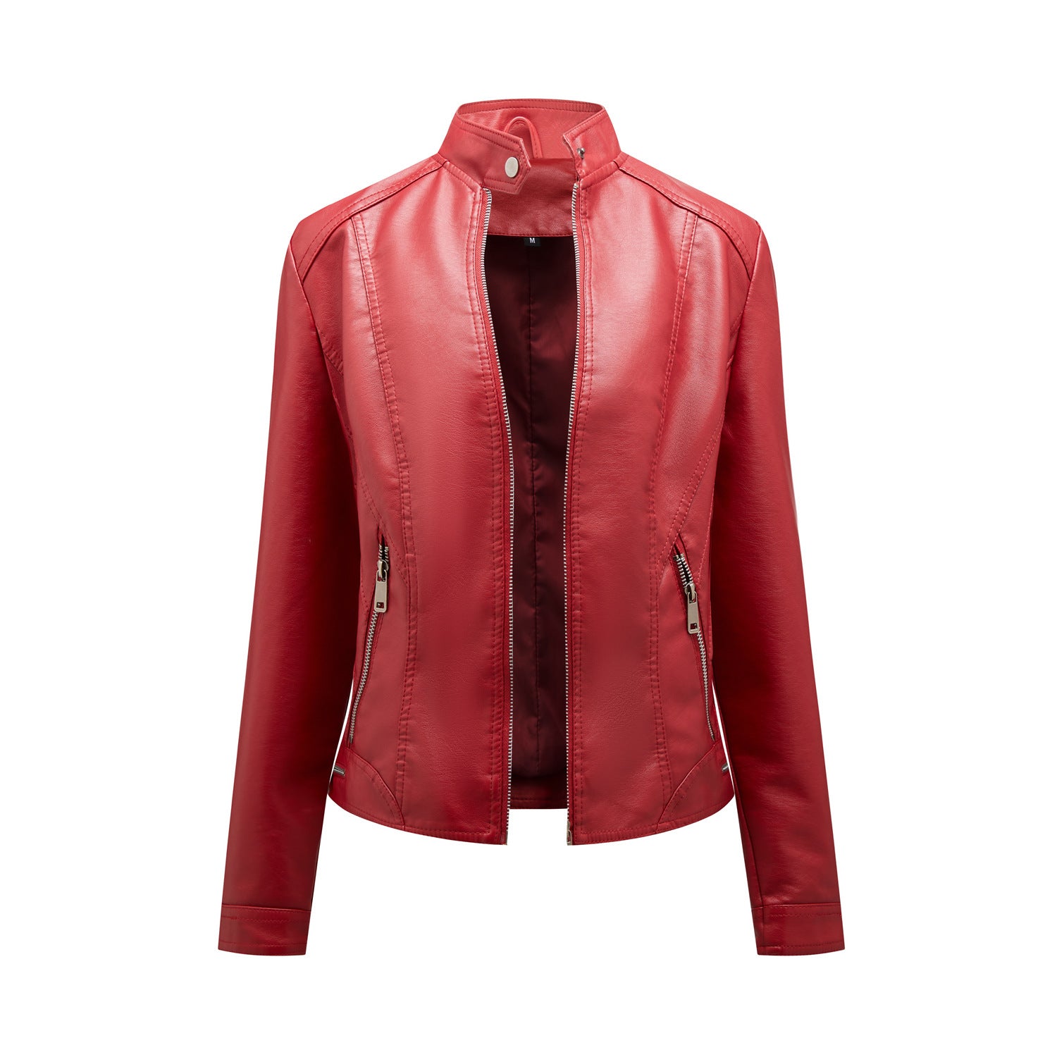 Red faux leather jacket from Casual Leather Short Coat collection showcasing trendy fashion ملابس