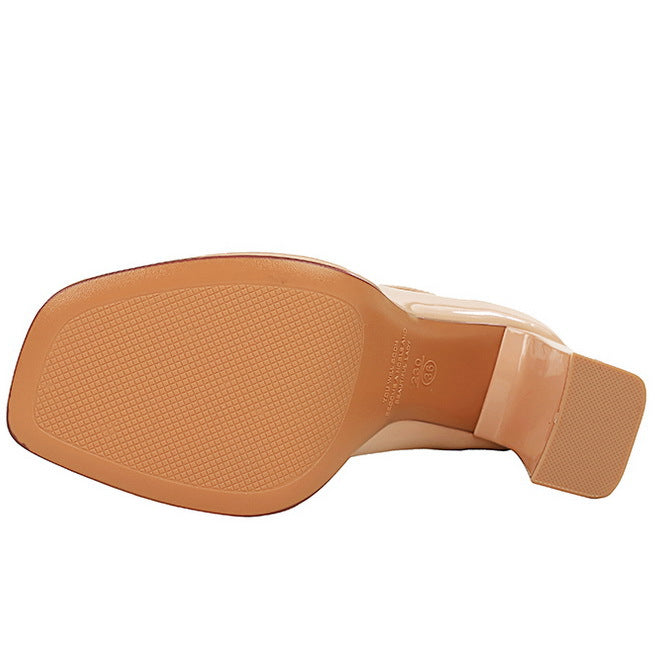 Leather Square Toe Ankle Strap High Heels