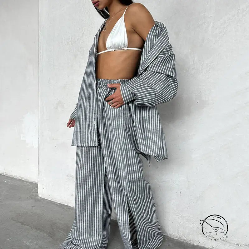 Stylish gray white striped oversized blazer langry fashion suit