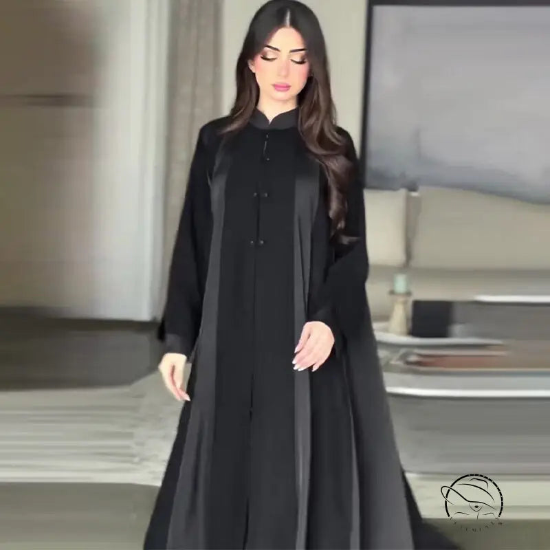 Spring arrival loose black abaya maxi dress with long sleeves