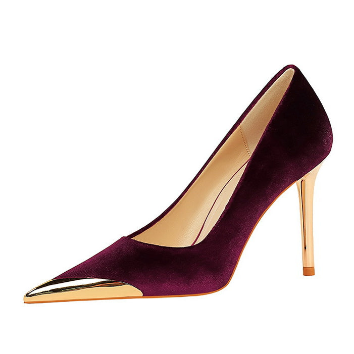 Burgundy Velvet Pump with Gold Toe Cap in Cocktail Luxury High Heels for Fashion Enthusiasts