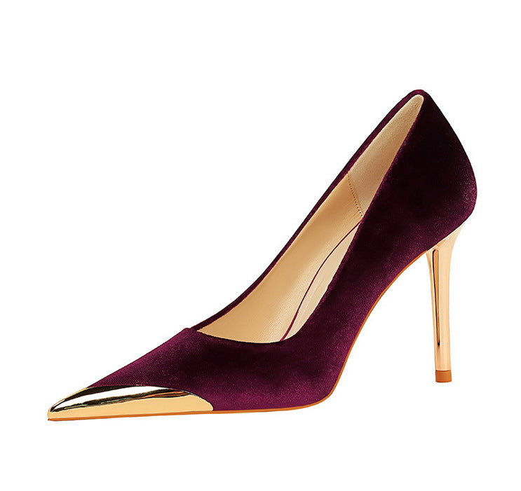 Burgundy Velvet Pump with Gold Toe Cap in Cocktail Luxury High Heels for Fashion Enthusiasts