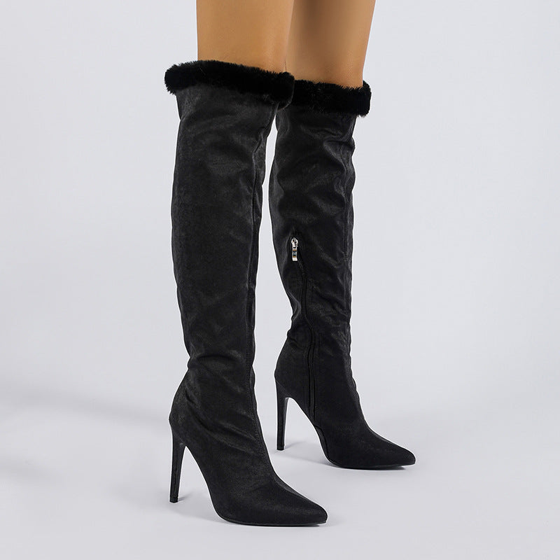 Black thigh-high stiletto heels displayed as Heel High Leg Boot for stylish footwear