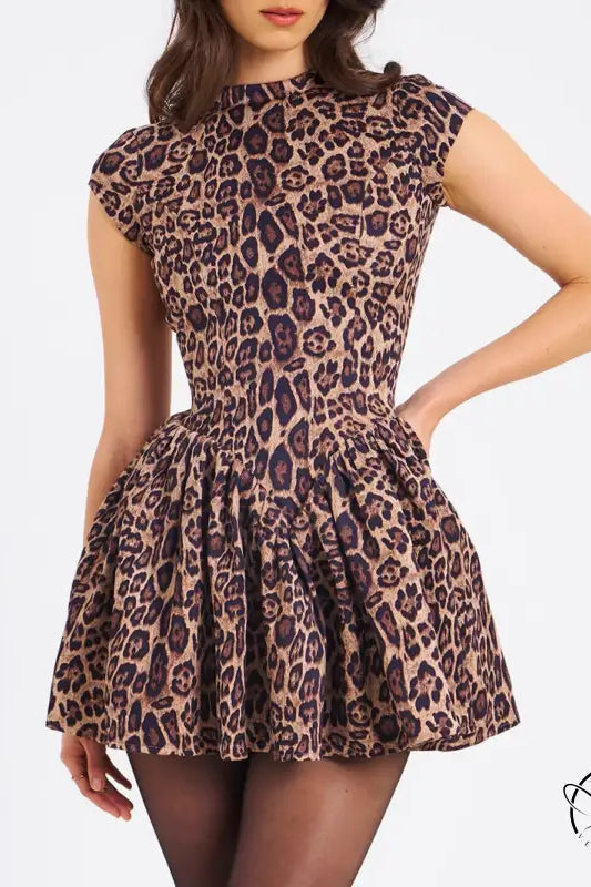 Fashion langry leopard print party dress with fitted bodice