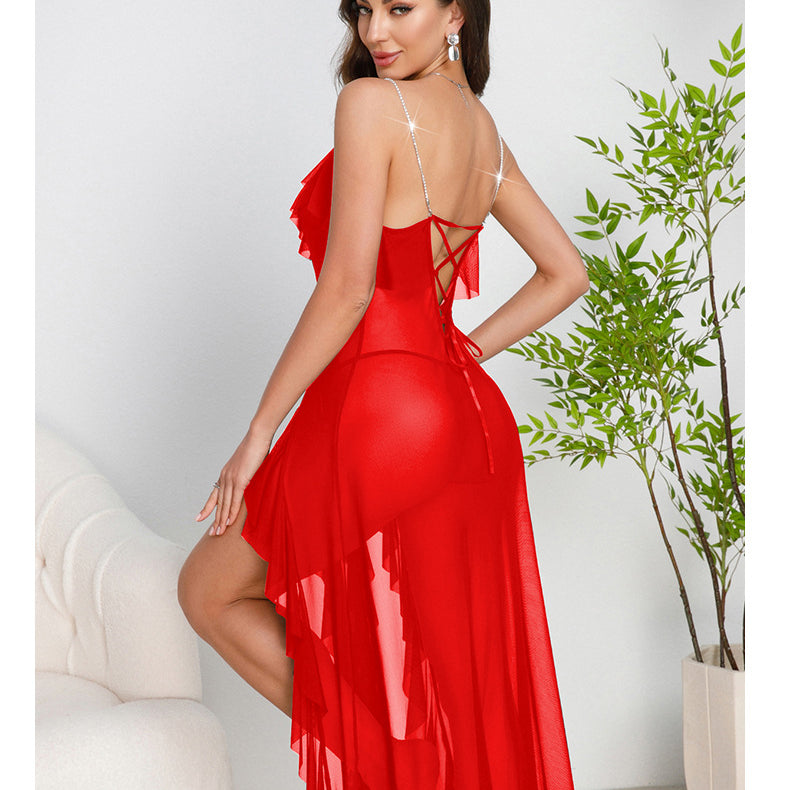 High Slit Multi Color Pearl Decoration Nightdress