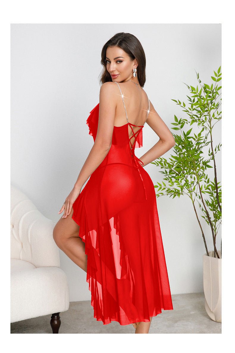 High Slit Multi Color Pearl Decoration Nightdress