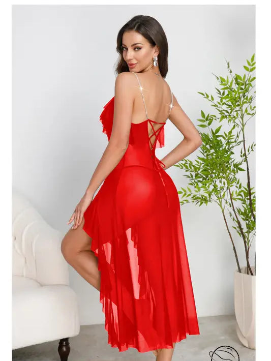 High Slit Multi Color Pearl Decoration Nightdress